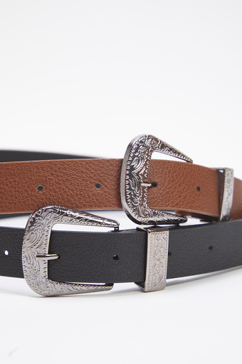 Trendyol Collection Black-Tan 2 csomagos bőr megjelenésű női öv TWOSS25KE00004