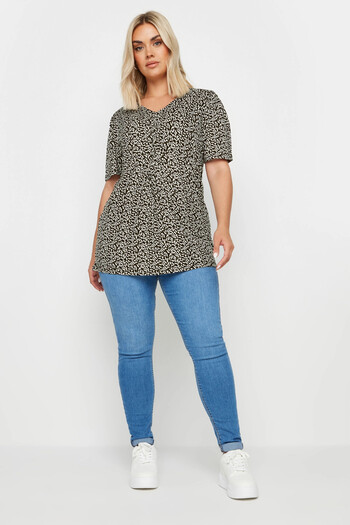 Stil Diva V-Neck Patterned - Asymmetric Cut Lycra Plus Size Blouse303372