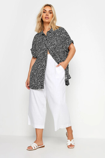 Stil Diva Patterned Buttoned Large Size Short Sleeve Shirt - 303354