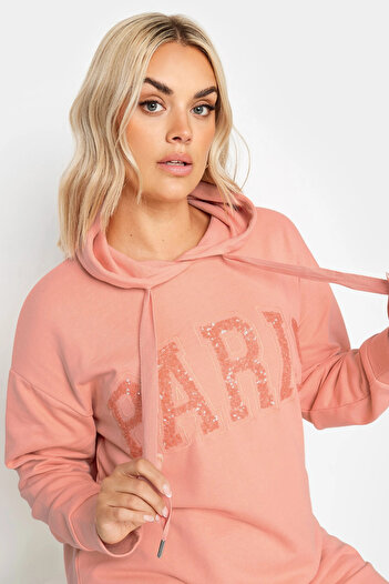 Stil Diva Büyük Beden Payetli Uzun Kollu Bağcıklı Kapüşonlu Sweatshirt 303234