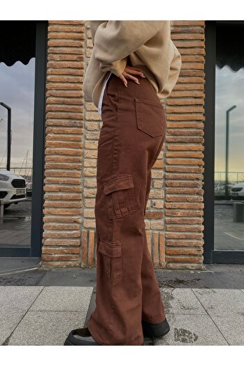 KOTOLOG Urban γυναικείο καφέ τζιν με φαρδύ λινό ύφασμα Streetwear Cargo Pants I Συλλογή Y2k