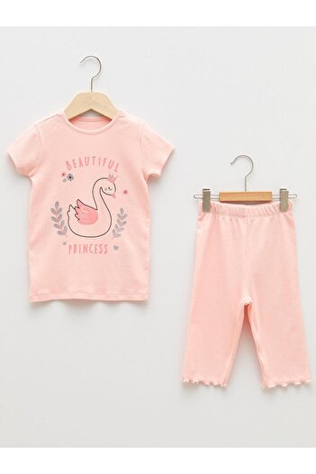LC Waikiki Crew Neck Short Sleeve Printed Cotton Baby Girl Pajamas Set (S2)