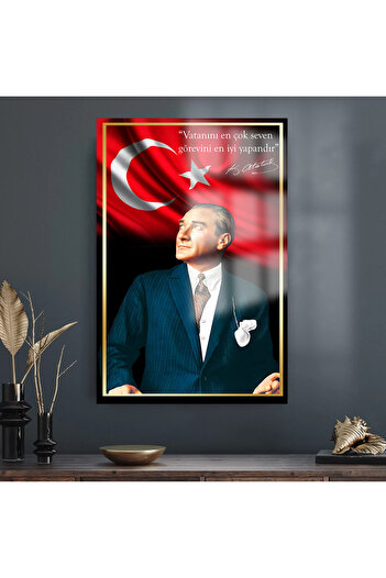TAULART ULTRA YÜKSEK ÇÖZÜNÜRLÜKLÜ ATATÜRK TABLOSU 4MM KIRILMAZ CAM TABLO EV, SALON, HEDİYESİ