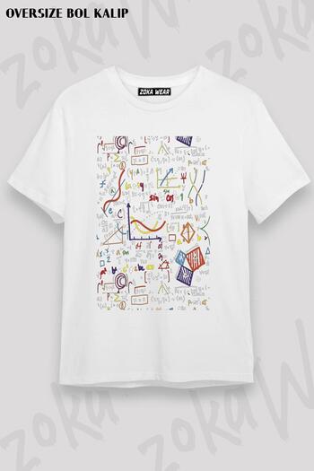 ZOKAWEAR Tricou imprimat unisex oversize cu ecuații matematice