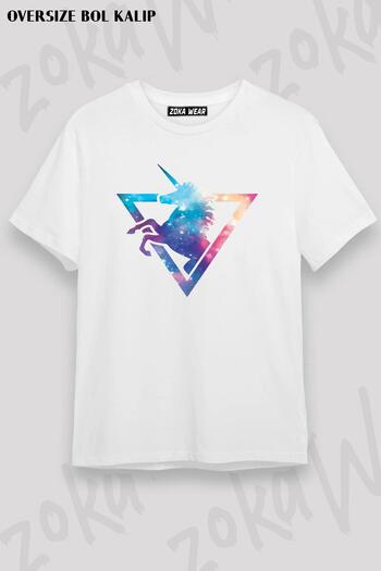ZOKAWEAR Μπλουζάκι με στάμπα Unisex Oversize Galaxy Unicorn Design
