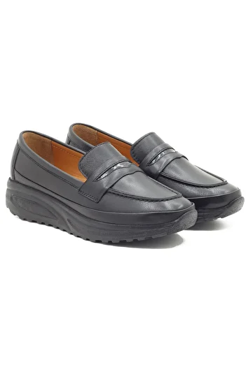 Barmea Genuine Leather Black Women's Walking Shoes - 905