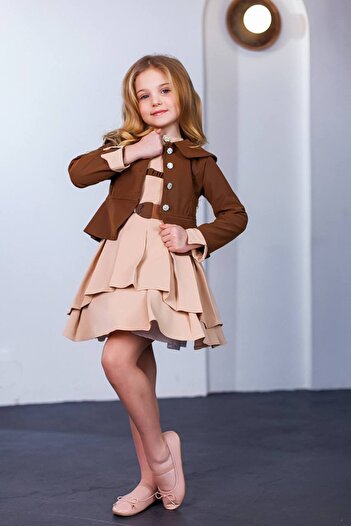 Ribbon kids Κορίτσια Παιδικό υφασμάτινο φόρεμα ζακάρ και δερμάτινο μπουφάν + ζώνη