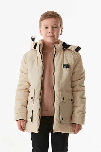 Fulla Moda Embroidered Double Pocket Hooded Boy's Coat