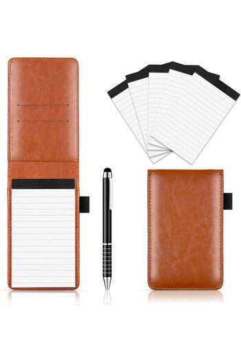 fulina 7 Pcs Small Pocket Notepad Holder Set with Pen,Mini Portable Leather Pocket Notebook for offices