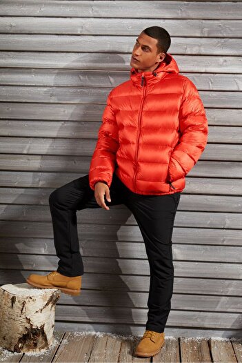 Tchibo Men Solid Long Sleeve Puffer Jacket, Orange