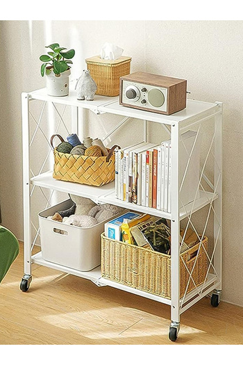 X SPRING 3-Shelf Metal Wire Multi-Shelf Foldable Storage Rack for Garage/Kitchen/Home/Closet, White