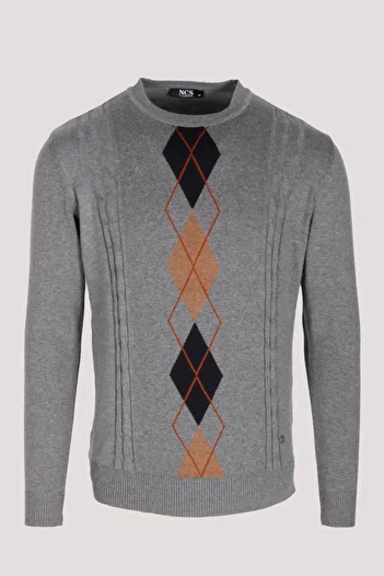 NCS Men's Knitwear Grimelange Crew Neck Argyle Slim Fit Cotton Sweater Jeans 3745