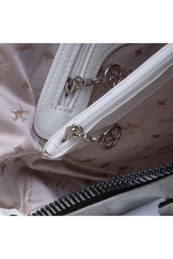 Nas Bag Front Zipper Detailed Stone Emblem Glitter Thick Zipper Closure