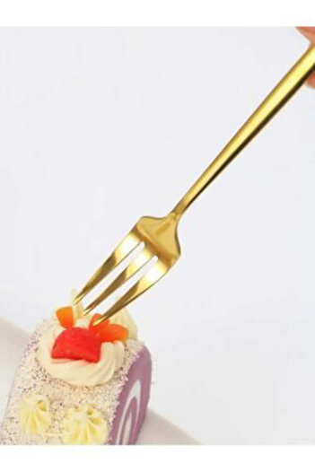 LEON LİFE 6 Pieces Mini Size Luxury Gold Fondue Fork Stainless Steel Dessert Fork (14 cm)
