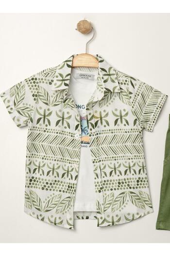 Chicsy Baby Style Shirt Leaf Pattern Adjustable Waist Short Sleeve with Shorts 3-Piece Suit Children's and Baby's Clothing Self