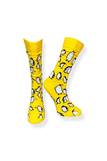 Mevo Single Unisex Penguin Patterned Yellow Color Stretchy Moisture Cotton Socks
