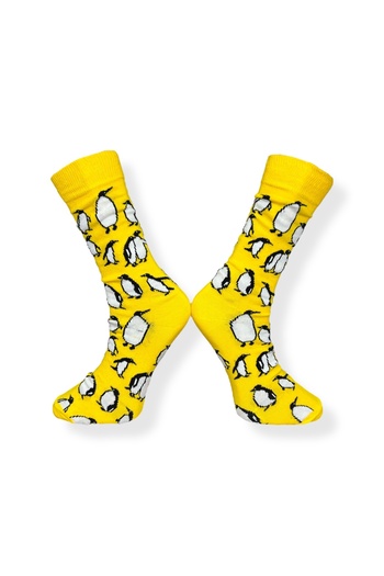 Mevo Single Unisex Penguin Patterned Yellow Color Stretchy Moisture Cotton Socks