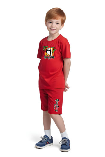 panios kids Surfing Panda Printed Boy Capri and T-Shirt Bottom and Top Set