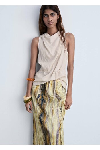 MANGO Woman Blouse with textured tie detail