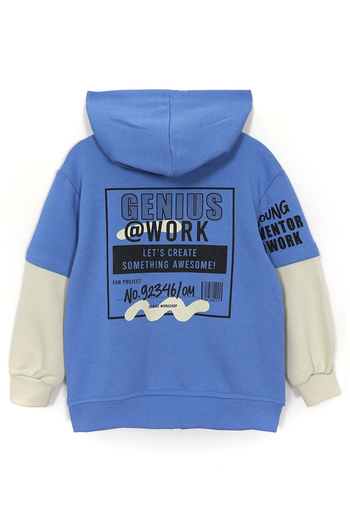 DobaKids Boy's Hooded Cardigan - Front and Back Print, Pockets, Blue