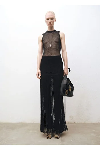 MANGO Woman Openwork Knitted Fringed Dress