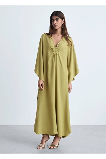 MANGO Woman Σατέν φόρεμα με μανίκια