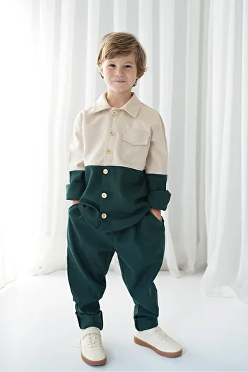 Catz Kids Green Cream Retro Jacket - Carrot Pants Set