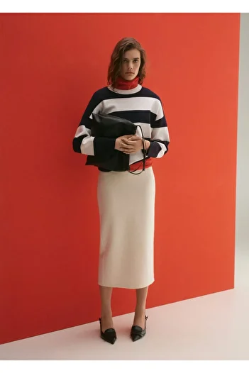 MANGO Woman Round neck striped sweater