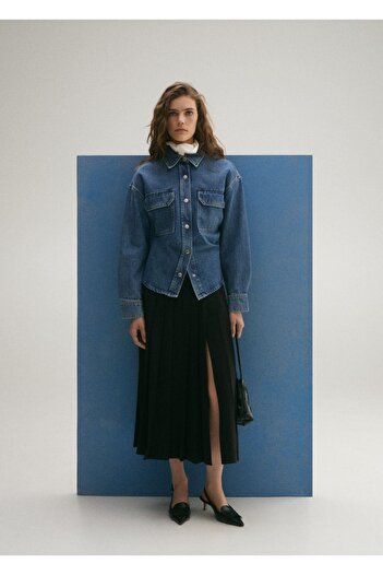 MANGO Woman Denim shirt jacket with pockets