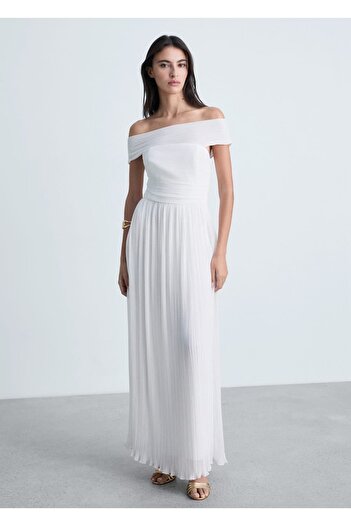 MANGO Woman Off Shoulder Pleated Dress