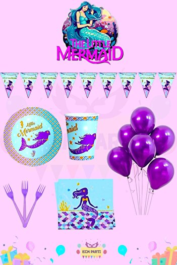 ECM PARTI Mermaid Themed Economical Birthday Party Set for 4 People