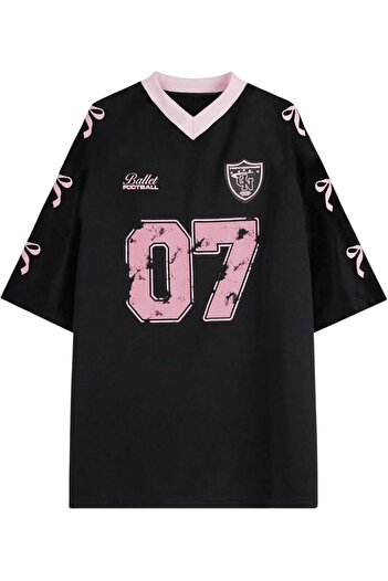 Touz Moda Y2K Ribbon Ballet Printed Oversize T-Shirt