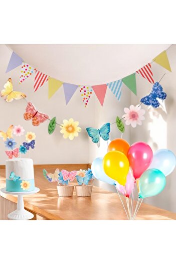 Partifabrik Butterfly Flower Themed Birthday Party Set