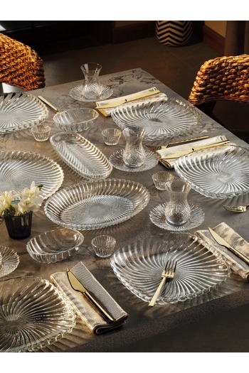 EMBazaar 35 Pcs Super Luxury X Large Glass Breakfast Set Presentation Plate Set Glass Breakfast Set
