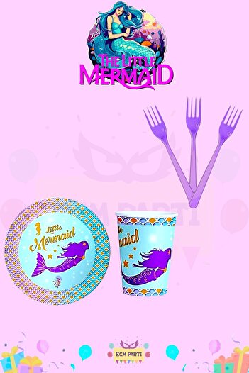 ECM PARTI Mermaid Themed Extra Mini Birthday Party Set for 24 People
