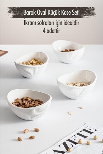 EWs Acrylic Baroque White Oval 4-Piece Small Bowl Set & Snack Bowl & Presentation & Treat (Not Glass)