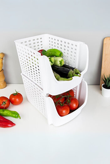EVLE Stackable Organizer Wide Basket, In-Cabinet Organizer, Fridge Organizer