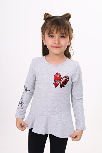 Toontoy Girl's Breast Sequin Bow Embroidered T-Shirt