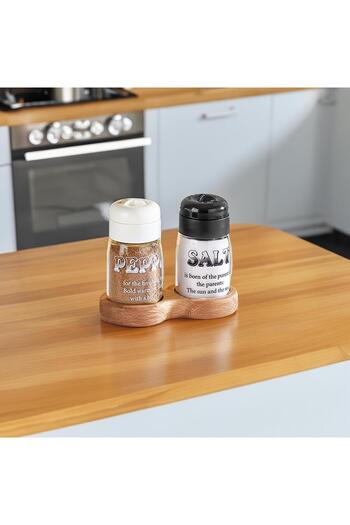 SELKA HOME Salt Bowl & Pepper Bowl with Wooden Stand 100 ml