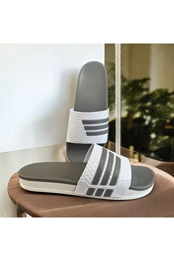 wonent Non-Slip Beach Daily Sports Gray Striped Men's Slippers