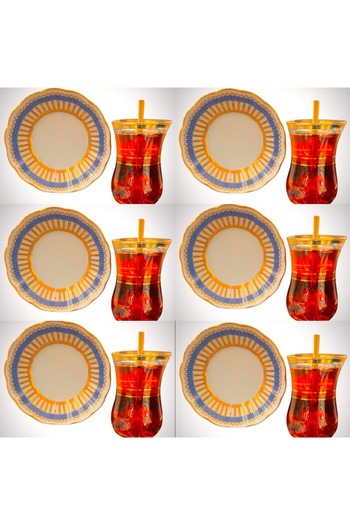 DUKKANI ISTANBUL Set of 6 Gold Gilded Tea Cups - with Spoon