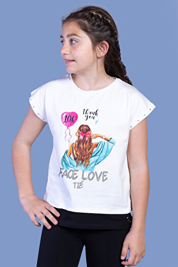 Toontoy Stone Embroidered Girl's T-Shirt - Garni Detailed and Printed