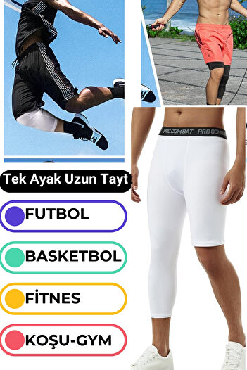 DOMİN SPOR Ανδρικό λευκό αθλητικό κολάν μπάσκετ με ένα πόδι