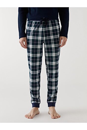 LC Waikiki Lacivert Standart Kalıp Ekose Erkek Pijama Alt