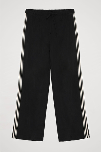 Quzu Double Stripe Elastic Waist Trousers Black