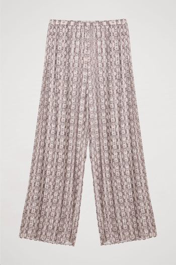 Quzu High Waist Beige Trousers - Pleated and Patterned