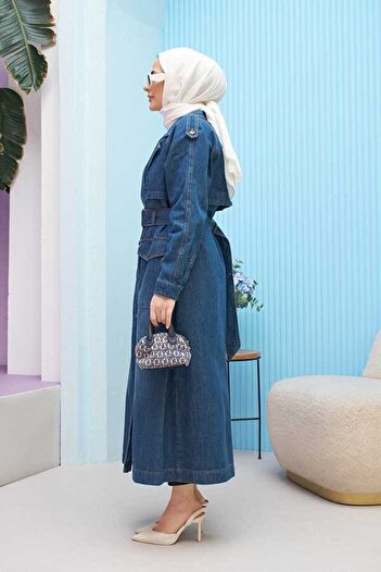 Neways 6625-Reglan kollu Trençkot Koyu Mavi