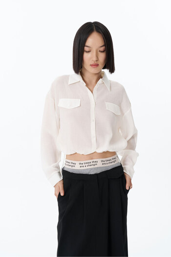 Quzu Ecru Shirt - Elastic Waist Detail and Pocket Cover