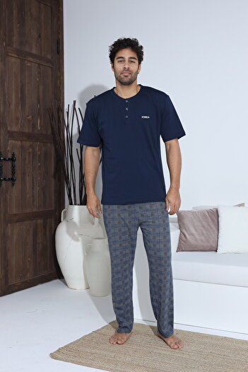 CALİA Men's Summer Short Sleeve Combed Cotton Single Jersey Pajamas Set