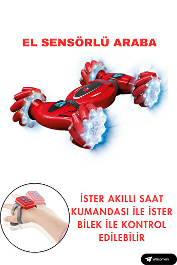 welcomein Oyuncak Bilekten Kontrol ve Bilek Kumandalı Çift Kontrollü Şarjlı Led Işıklı Sesli Akrobat Araba